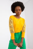 Lace Sleeve Straight Cut Blouse with Round Neckline