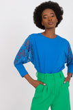 Lace Sleeve Straight Cut Blouse with Round Neckline