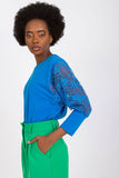 Lace Sleeve Straight Cut Blouse with Round Neckline