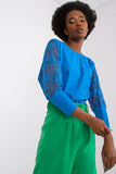 Lace Sleeve Straight Cut Blouse with Round Neckline
