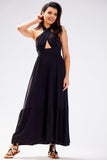 Elegant Viscose Summer Dress with Frill and Tied Neck