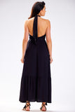 Elegant Viscose Summer Dress with Frill and Tied Neck