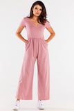 Soft Knit Wide-Legged Jumpsuit with Heart Neckline