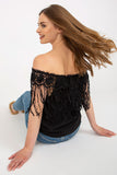 Lace-Trimmed Spanish Neckline Summer Blouse