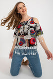 Chic Printed Summer Blouse with 3/4 Sleeves & Tassels