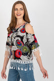 Chic Printed Summer Blouse with 3/4 Sleeves & Tassels