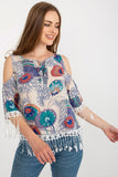 Chic Summer Blouse with Printed Fabric & Tassel Details