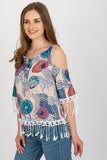 Chic Summer Blouse with Printed Fabric & Tassel Details