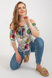 Chic Summer Blouse with 3/4 Sleeves and Tassel Details