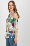Chic Summer Blouse with 3/4 Sleeves and Tassel Details