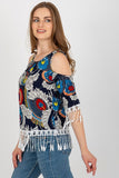 Chic Summer Blouse with Printed Fabric & Decorative Tassels