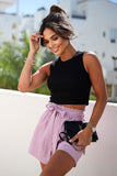 Elegant High-Rise Summer Shorts with Belt and Pockets