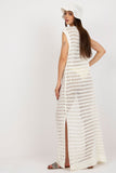 Sleeveless Openwork Knit Dress with Side Slits for Beach Wear