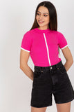 Stretchy Ribbed Blouse with Short Sleeves & Half Turtleneck