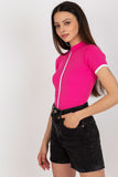 Stretchy Ribbed Blouse with Short Sleeves & Half Turtleneck