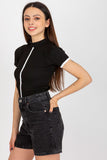 Stretchy Ribbed Blouse with Short Sleeves & Half Turtleneck