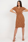 Short Sleeve Knitted Pencil Dress with Heart Neckline