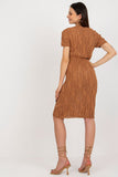 Short Sleeve Knitted Pencil Dress with Heart Neckline