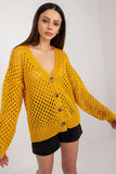 Openwork Long-Sleeved Women's Sweater with Button Closure