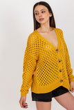 Openwork Long-Sleeved Women's Sweater with Button Closure
