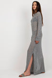 Openwork Long Knit Dress with Side Slits and Long Sleeves