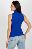 Ribbed Sleeveless Turtleneck Blouse with Zircon Details