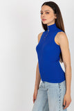 Ribbed Sleeveless Turtleneck Blouse with Zircon Details
