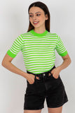 Colorful Striped Knitted Blouse with Short Sleeves