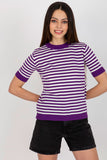 Colorful Striped Knitted Blouse with Short Sleeves