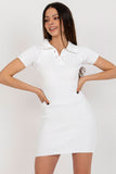 Ribbed Pencil Cut Dress with Short Sleeves and Collar