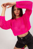 Openwork Long Sleeve Sweater with Round Neckline