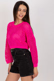 Openwork Long Sleeve Sweater with Round Neckline