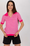 Striped Short Sleeve Knitted Blouse with Collar