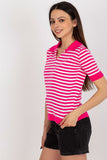 Striped Short Sleeve Knitted Blouse with Collar