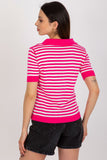 Striped Short Sleeve Knitted Blouse with Collar