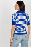 Striped Short Sleeve Knitted Blouse with Collar