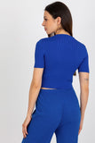 Ribbed Short Sleeve Blouse with Round Neckline