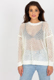 Openwork Women's Long Sleeve Sweater with Round Neckline