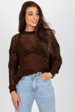 Summer Openwork Women's Long Sleeve Sweater with Round Neck