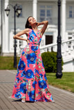 Floral Overlap Dress with Tied Bow and Layered Skirt