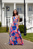 Floral Overlap Dress with Tied Bow and Layered Skirt