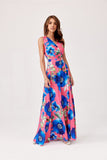 Floral Overlap Dress with Tied Bow and Layered Skirt