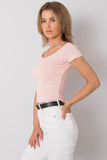 Ribbed Acrylic Short Sleeve Blouse with Round Neckline