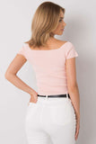 Ribbed Acrylic Short Sleeve Blouse with Round Neckline