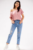 Versatile Loose T-Shirt with Deep Boat Neckline