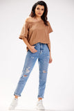 Versatile Deep Neckline Loose T-Shirt with Boat Style