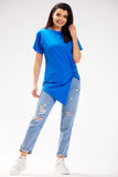 Asymmetrical Short Sleeve Cotton Blouse - Soft & Comfortable