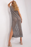 Openwork Long Knit Sleeveless Dress with Side Slits