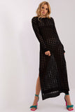 Openwork Long Knit Dress with Side Slits and Long Sleeves