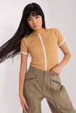 Ribbed Short Sleeve Blouse with Half Turtleneck